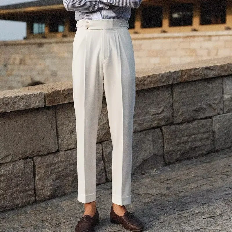 Men's straight leg formal trousers in slim fit available in black, white and apricot colours