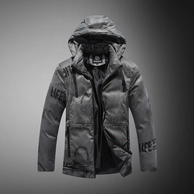 Men winter jacket with velvet pattern in black, thickening plus velvet cotton coat