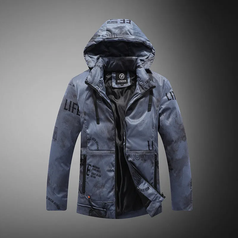 Men winter jacket with velvet pattern in black, thickening plus velvet cotton coat