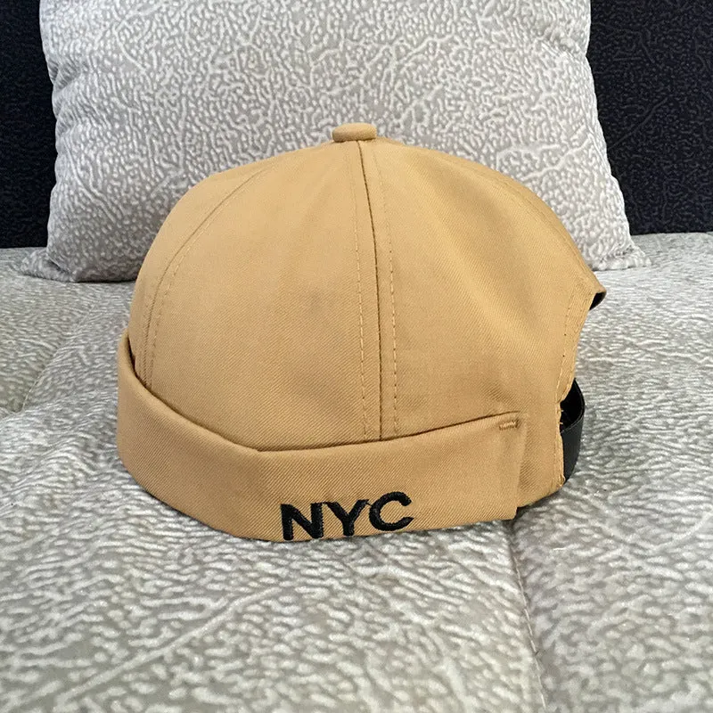 Cotton baseball cap with letter pattern and rivet details, adjustable no brim, seasonal wear