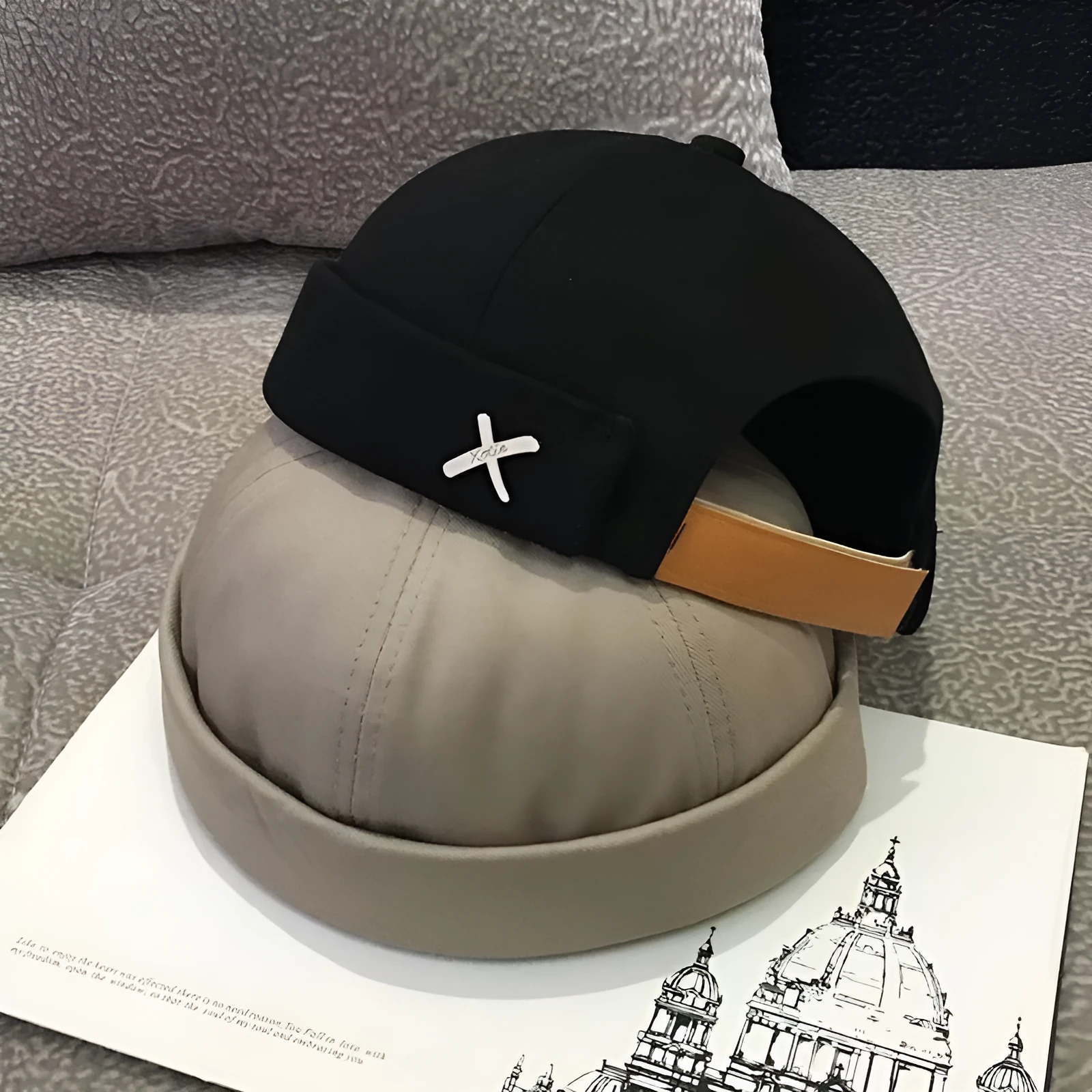 Cotton baseball cap with letter pattern and rivet details, adjustable no brim, seasonal wear