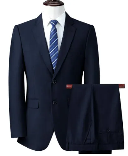 Men's slim fit business suit in black, coat and pants set, formal wear with adhesive interlining construction