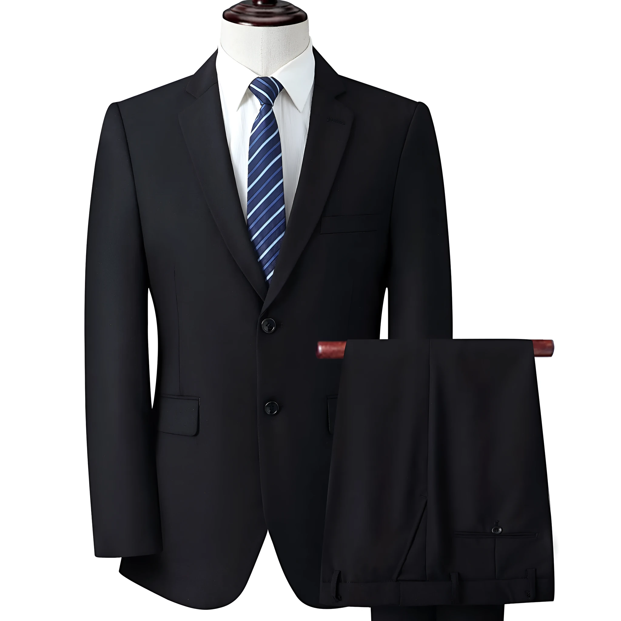 Men's slim fit business suit in black, coat and pants set, formal wear with adhesive interlining construction