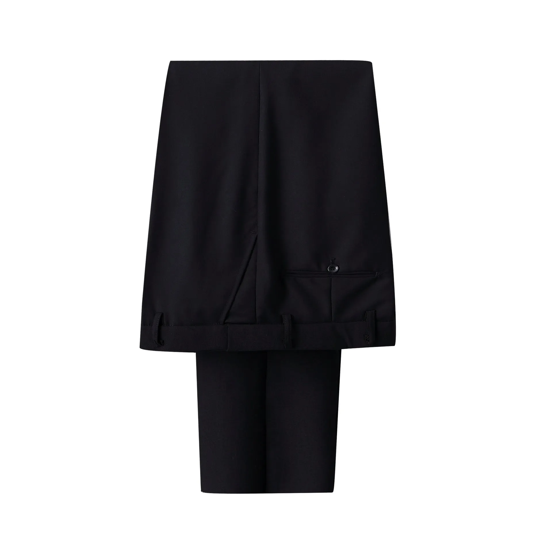Men's slim fit business suit in black, coat and pants set, formal wear with adhesive interlining construction