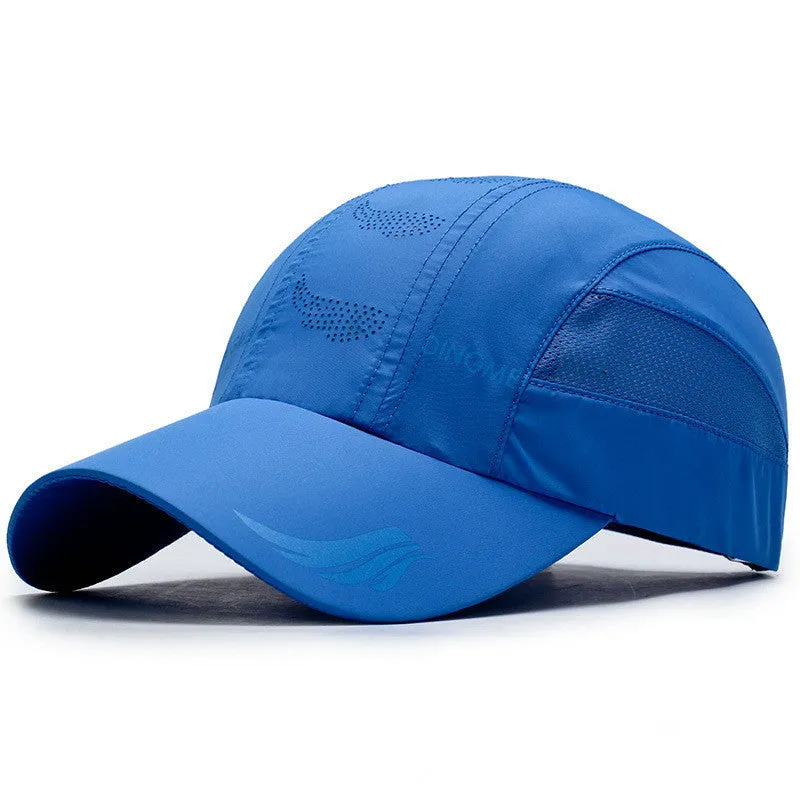Quick-drying outdoor sun hat with dome crown and machine embroidery in summer colours