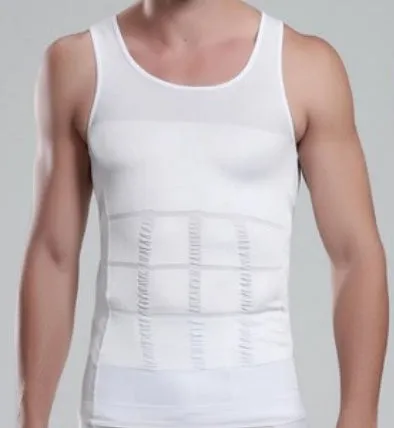 Men's slim body lift shaper vest in black, showing front view of compression underwear for belly control