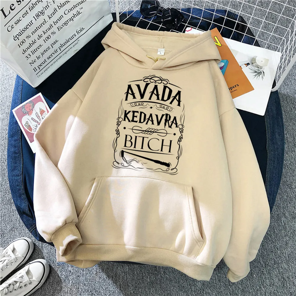 Women's fleece loose hoodie with letter print in [colour], long sleeves, hooded collar, 100% polyester, available in sizes M to 3XL