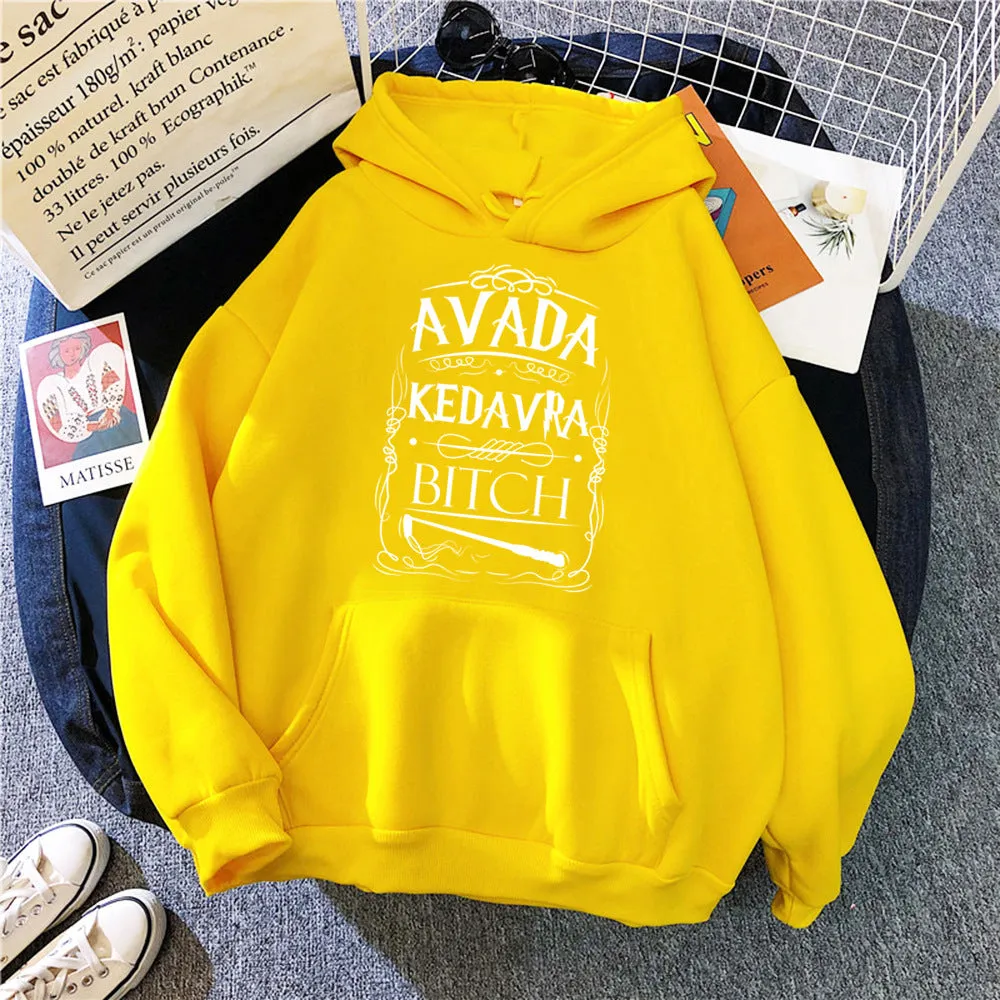 Women's fleece loose hoodie with letter print in [colour], long sleeves, hooded collar, 100% polyester, available in sizes M to 3XL