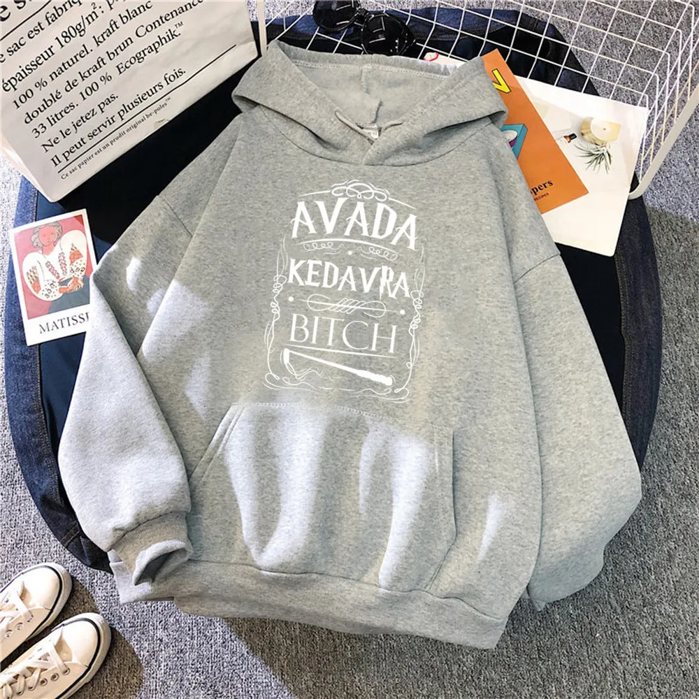Women's fleece loose hoodie with letter print in [colour], long sleeves, hooded collar, 100% polyester, available in sizes M to 3XL