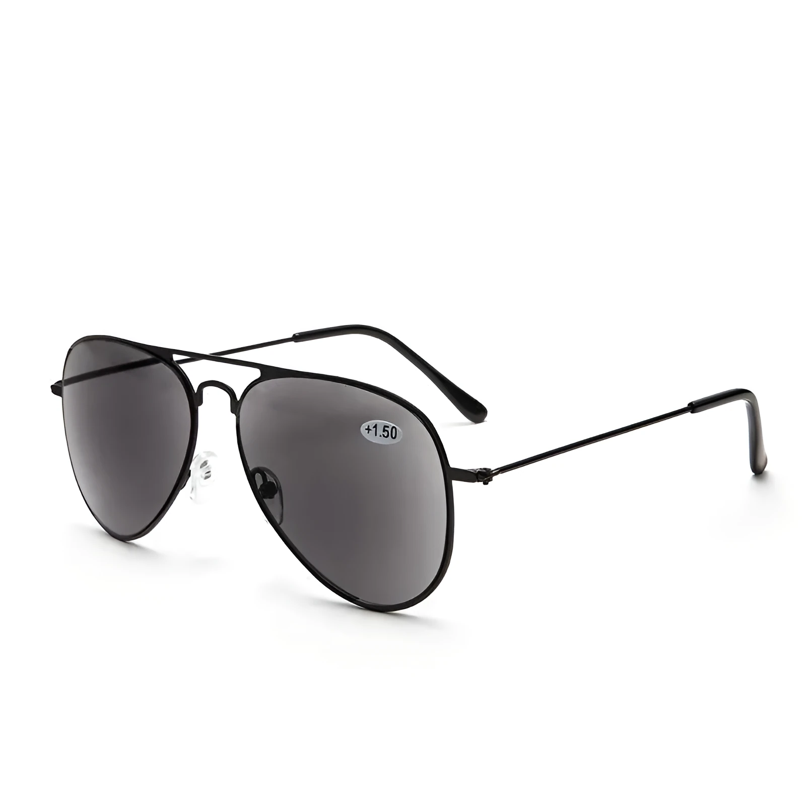 Full lens sun reading glasses black stainless steel frame 140x35mm with PC lenses