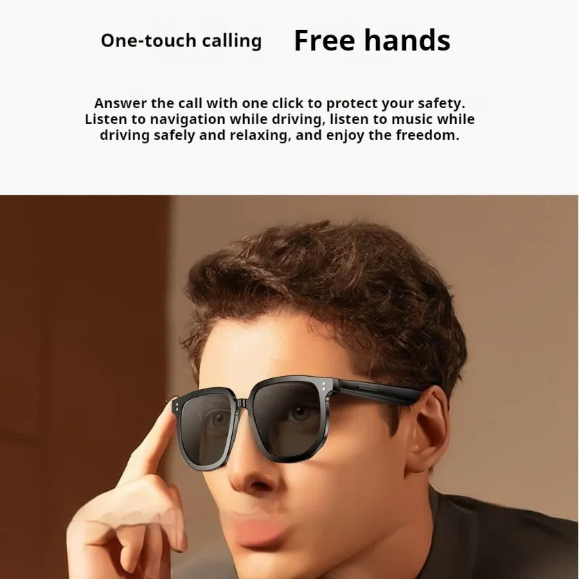 Black Bluetooth smart sunglasses with touch control and anti-blue light lenses