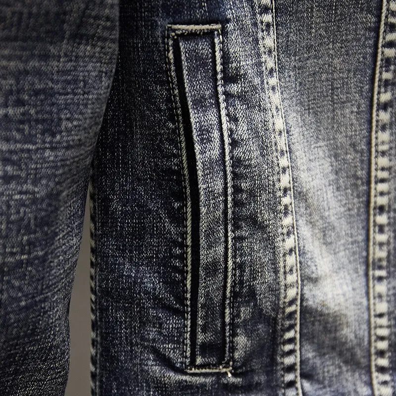 Men's blue cotton casual jacket front view full body