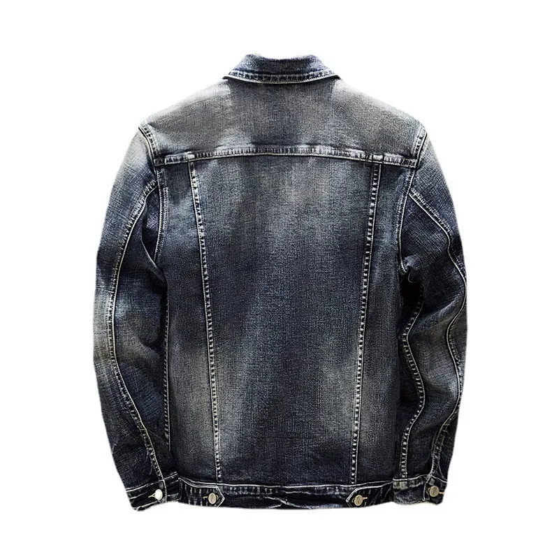 Men's blue cotton casual jacket front view full body