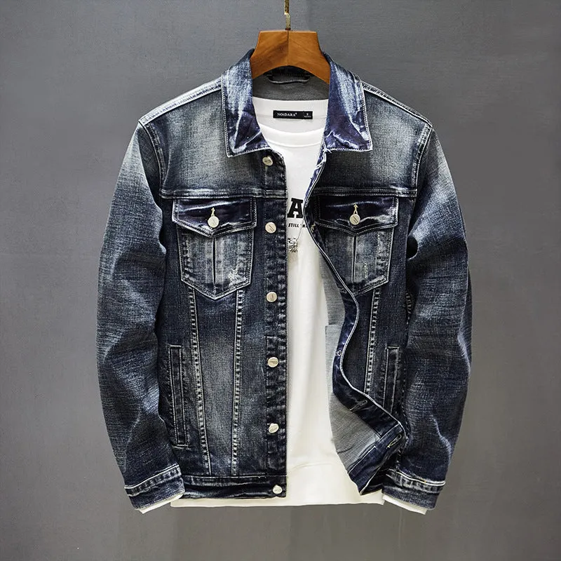 Men's blue cotton casual jacket front view full body