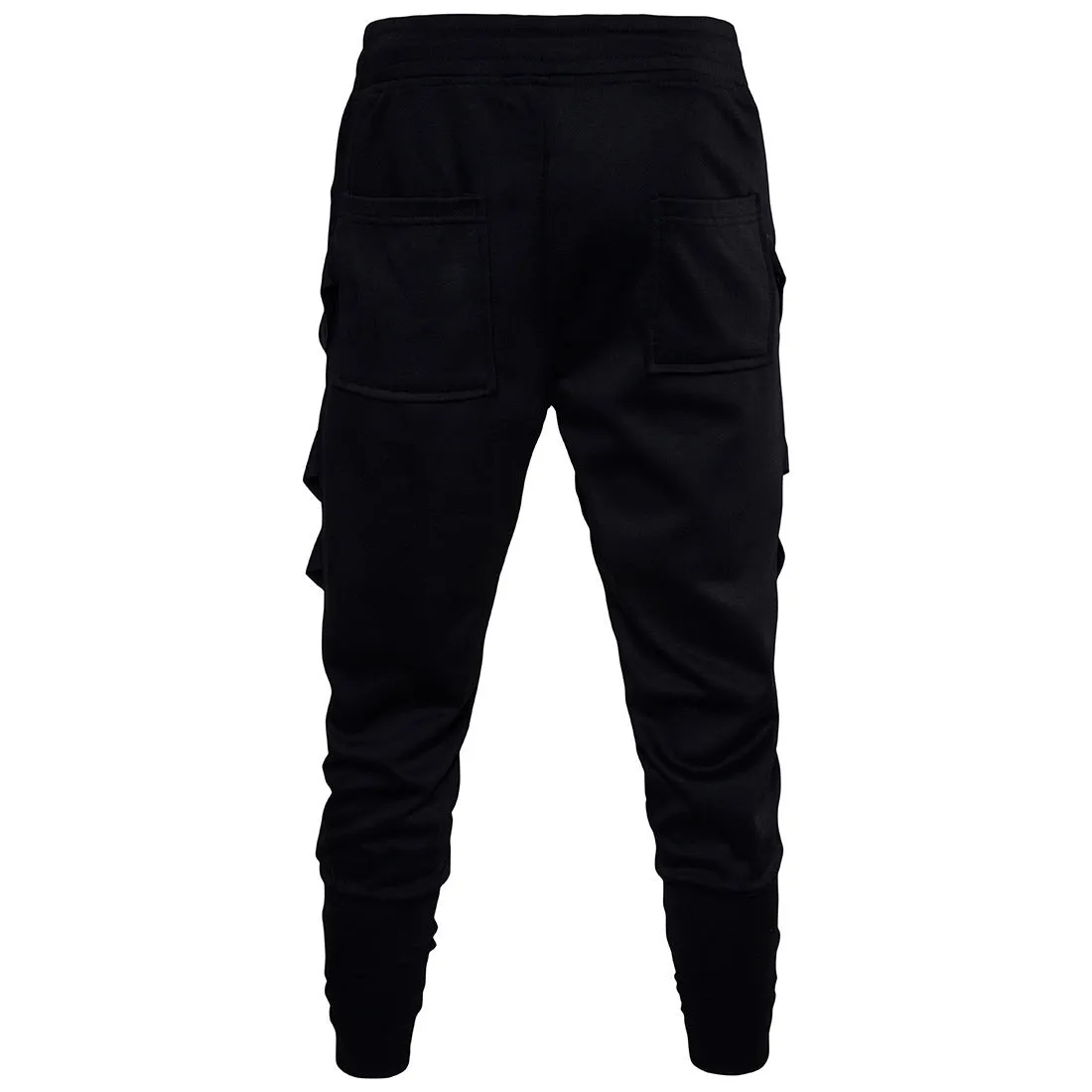 Low crotch cross pants for men in black with tapered leg and small foot opening