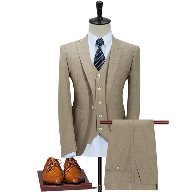 Men's slim fit business casual suit in Dark Blue with flat collar and single-row button placket