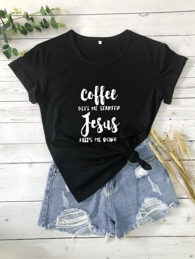 Jesus slogan T-shirt in black, short sleeves, crew neck, front print