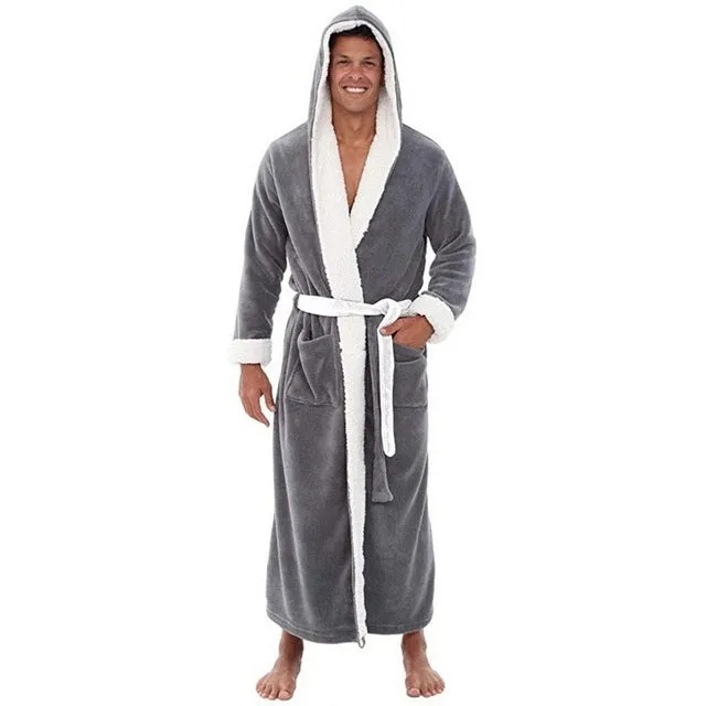 Cotton men's winter pyjamas in solid grey, long sleeve, on a plain background