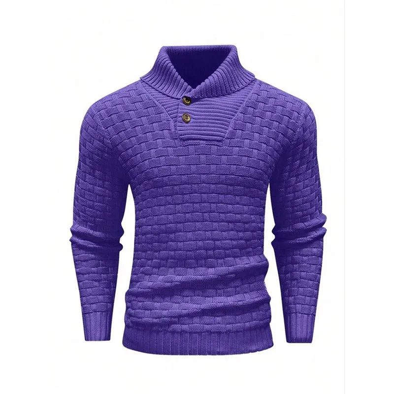 Men's slim turtleneck sweater with button design in solid colour, thick polyester fabric, available in multiple colours