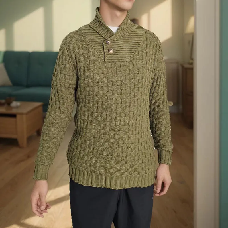 Men's slim turtleneck sweater with button design in solid colour, thick polyester fabric, available in multiple colours