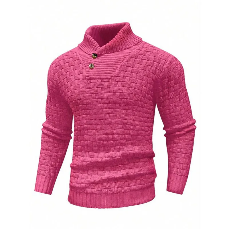 Men's slim turtleneck sweater with button design in solid colour, thick polyester fabric, available in multiple colours