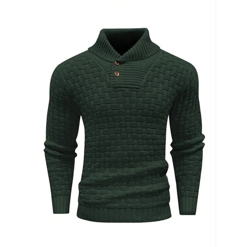 Men's slim turtleneck sweater with button design in solid colour, thick polyester fabric, available in multiple colours