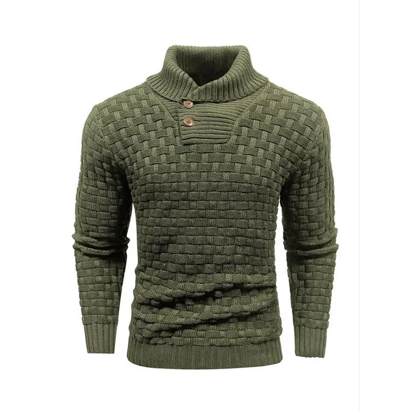 Men's slim turtleneck sweater with button design in solid colour, thick polyester fabric, available in multiple colours