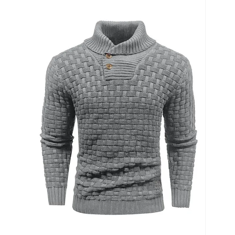 Men's slim turtleneck sweater with button design in solid colour, thick polyester fabric, available in multiple colours