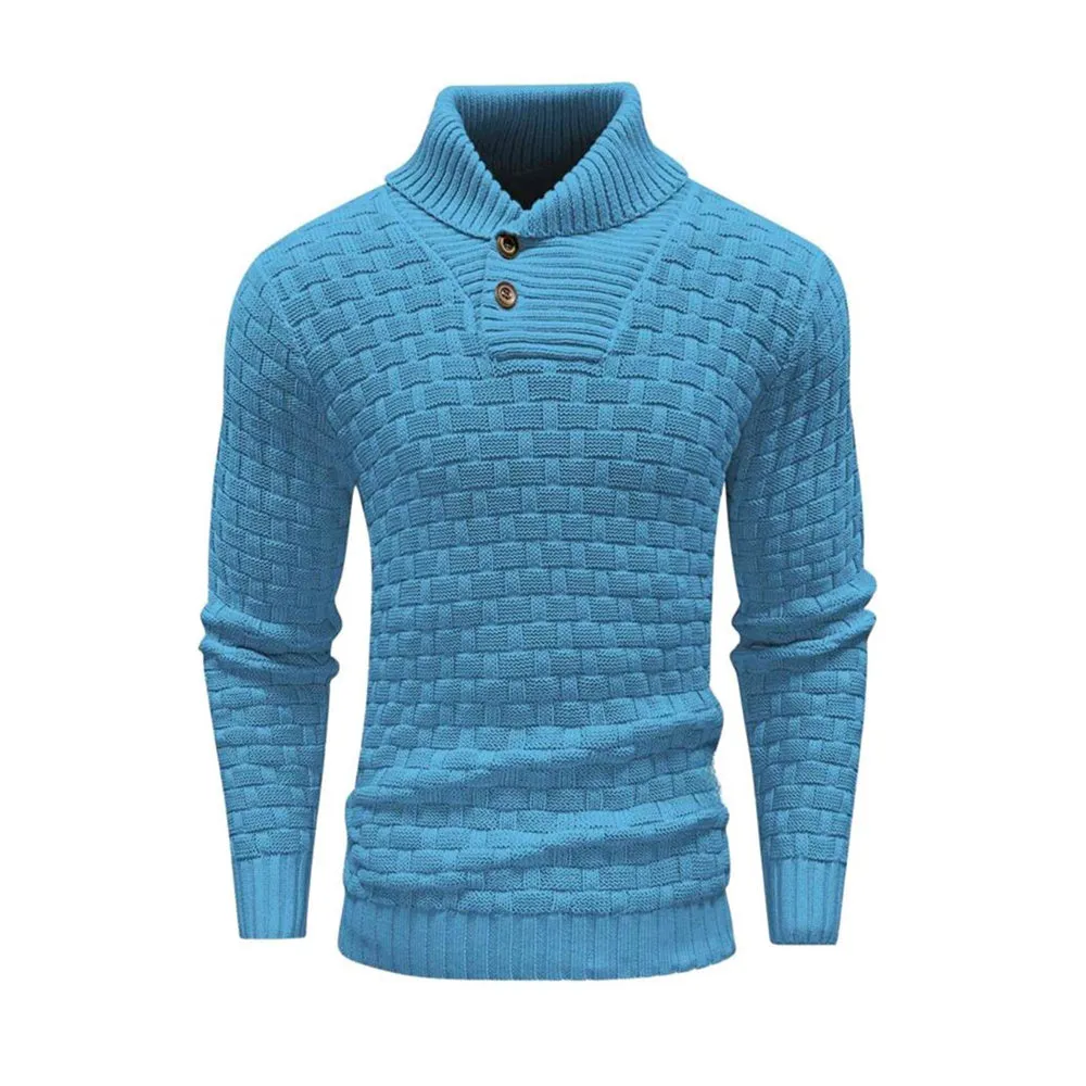 Men's slim turtleneck sweater with button design in solid colour, thick polyester fabric, available in multiple colours