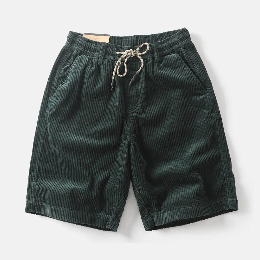 Man wearing khaki retro-style straight-leg cargo shorts made from polyester for summer streetwear.