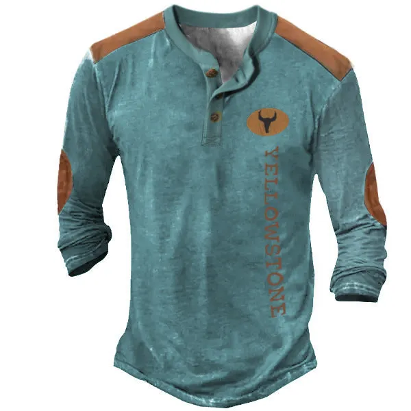 Men's solid long sleeve Henley shirt in polyester with printing detail, shown in available colour CT09-PL10587