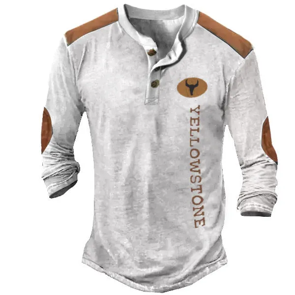 Men's solid long sleeve Henley shirt in polyester with printing detail, shown in available colour CT09-PL10587