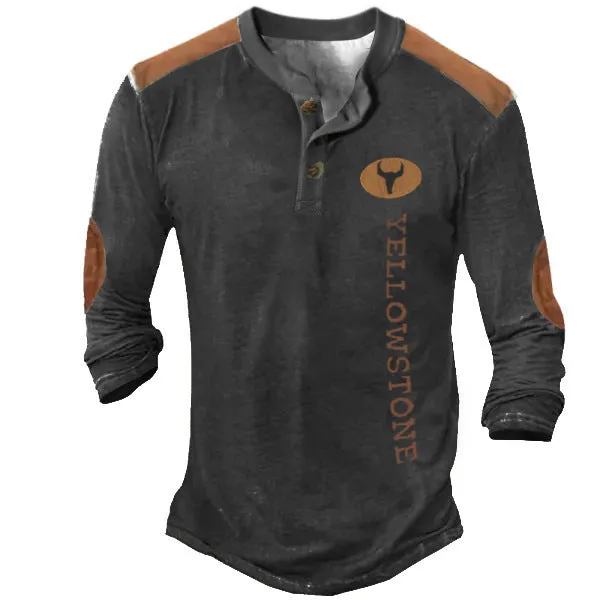Men's solid long sleeve Henley shirt in polyester with printing detail, shown in available colour CT09-PL10587