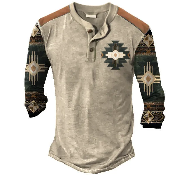 Men's solid long sleeve Henley shirt in polyester with printing detail, shown in available colour CT09-PL10587