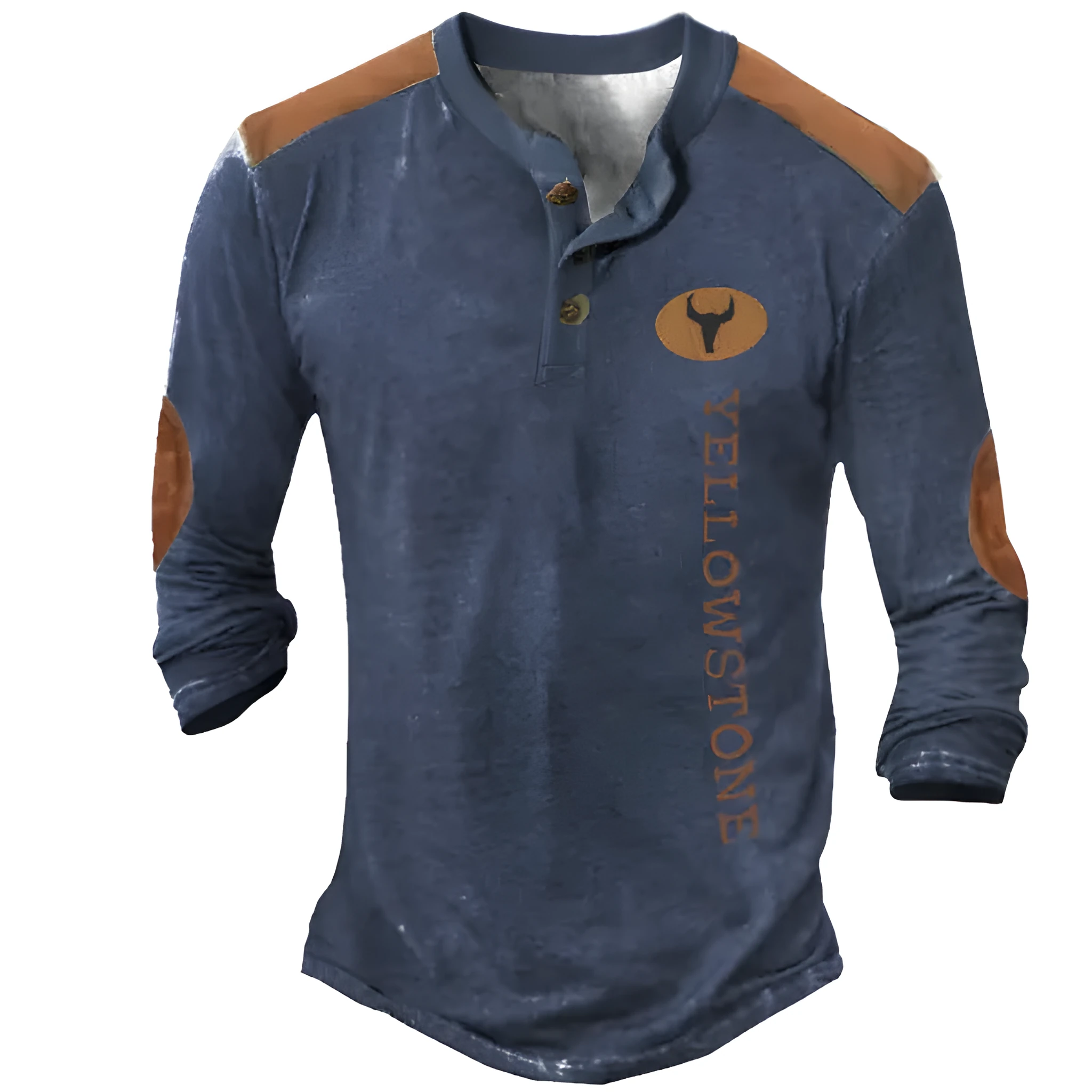 Men's solid long sleeve Henley shirt in polyester with printing detail, shown in available colour CT09-PL10587