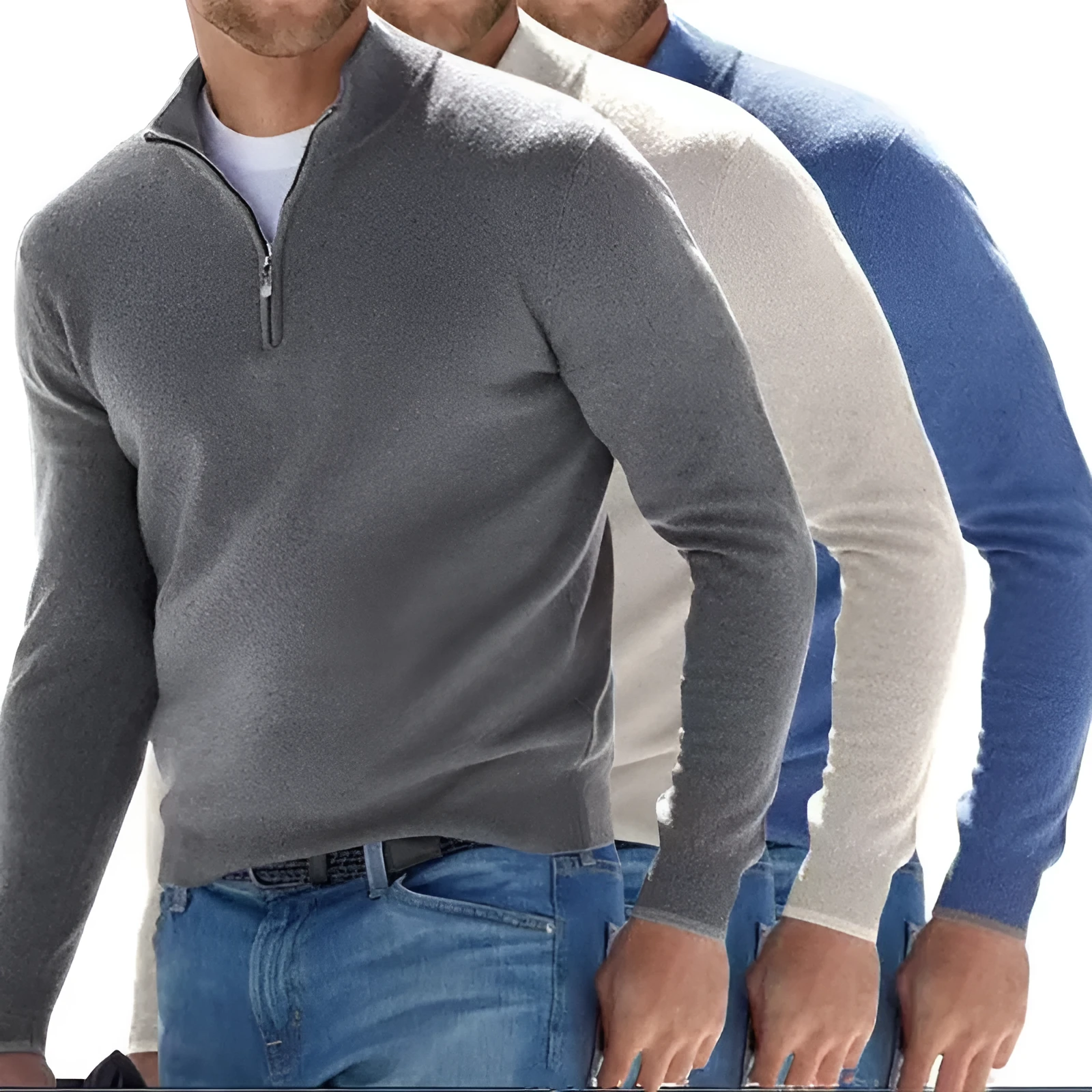 Men's fashion casual long sleeve V-neck cashmere zipper top in apricot, autumn sports leisure style, front view