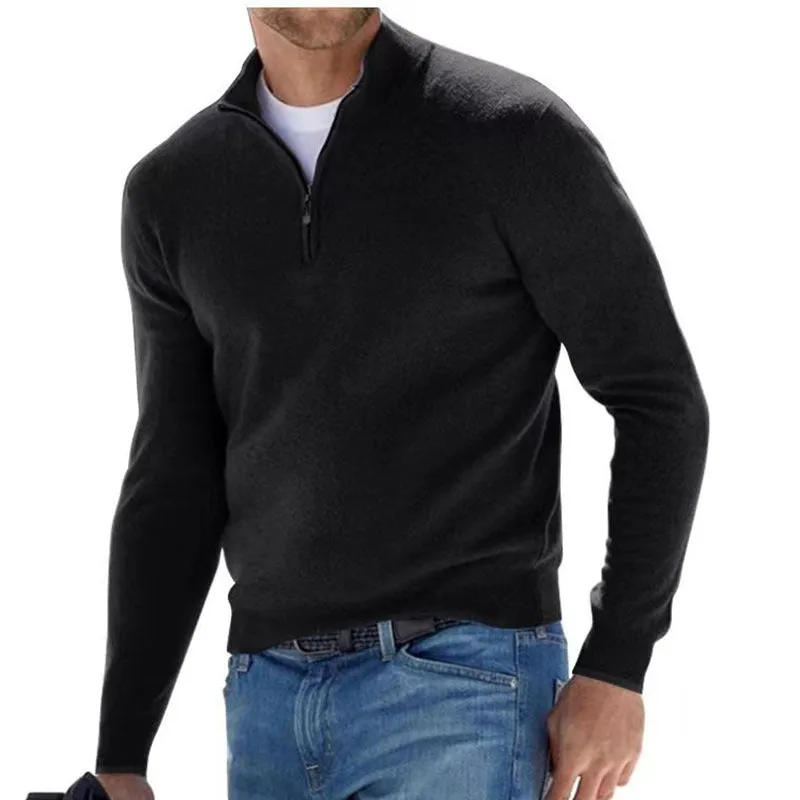 Men's fashion casual long sleeve V-neck cashmere zipper top in apricot, autumn sports leisure style, front view