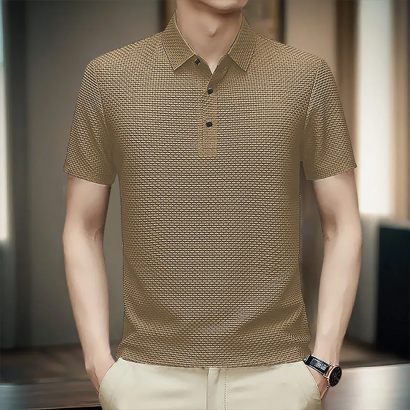 Business casual asymmetric nylon top in khaki on white background