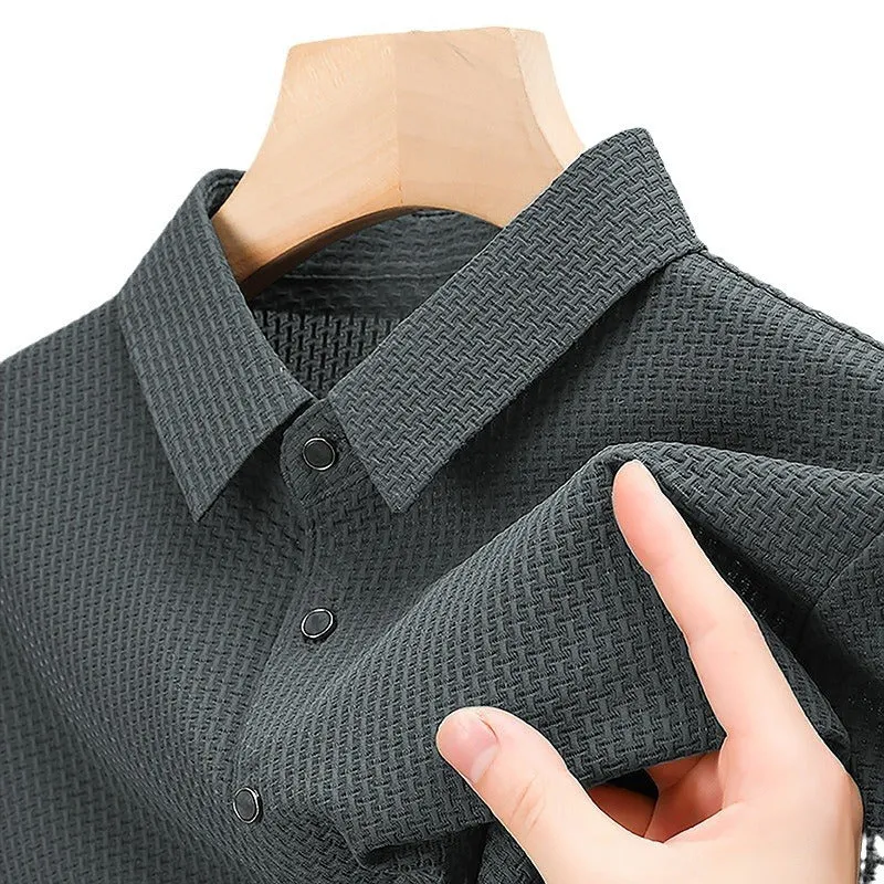 Business casual asymmetric nylon top in khaki on white background