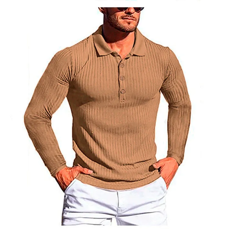 Men's striped slim fit short sleeve T-shirt in Army Green colour on a hanger.