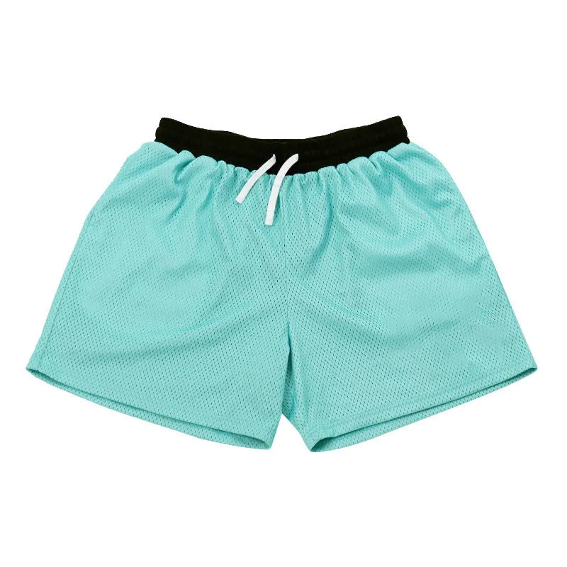 Men's mesh quick-drying athletic shorts in black, red, green, purple, or blue for summer sports