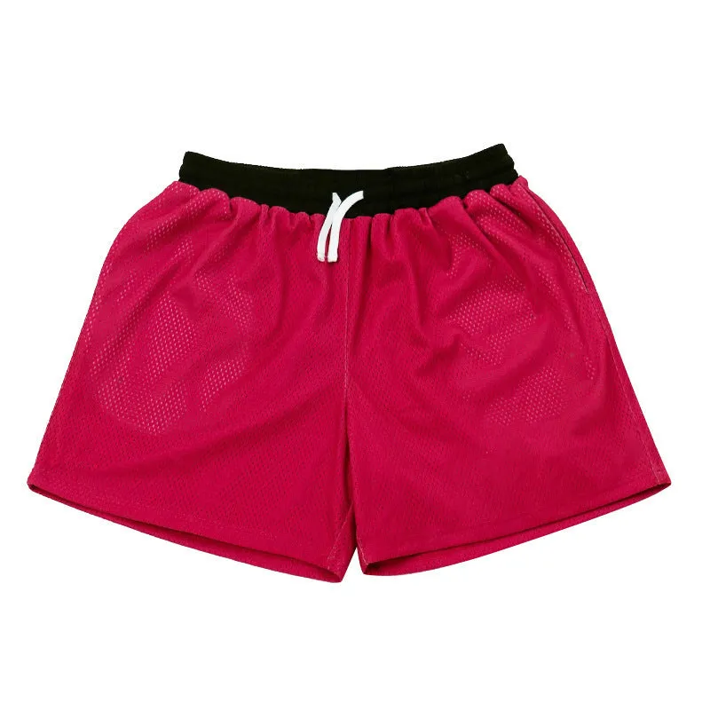 Men's mesh quick-drying athletic shorts in black, red, green, purple, or blue for summer sports