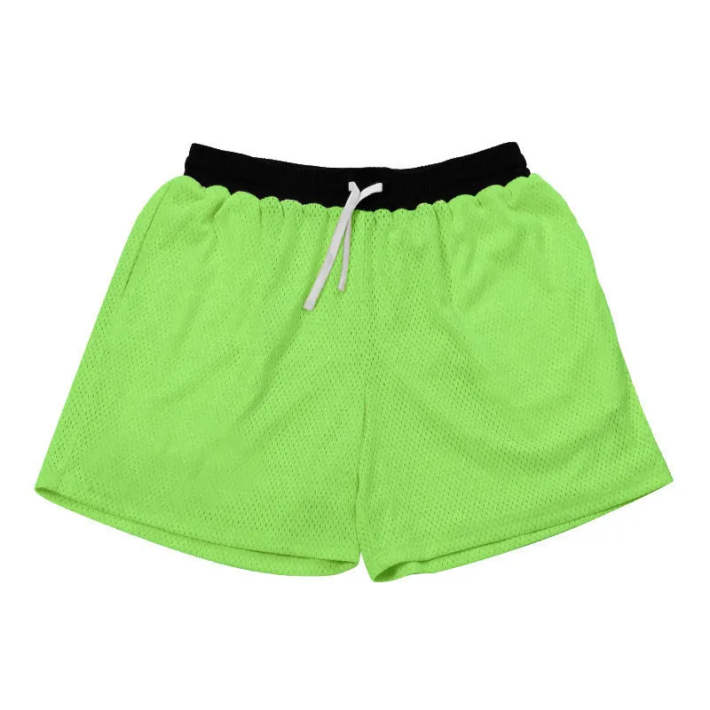 Men's mesh quick-drying athletic shorts in black, red, green, purple, or blue for summer sports
