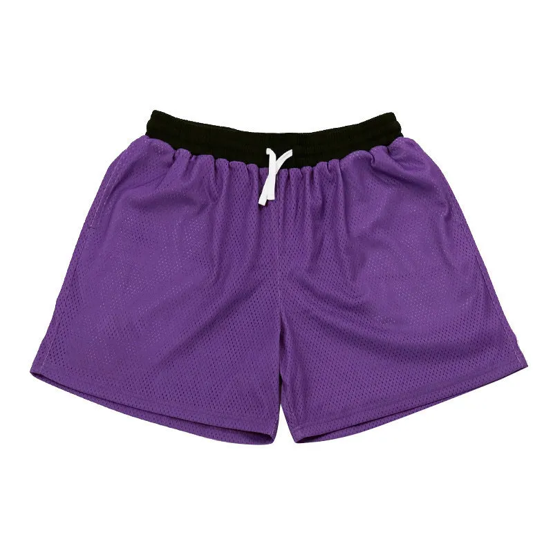 Men's mesh quick-drying athletic shorts in black, red, green, purple, or blue for summer sports