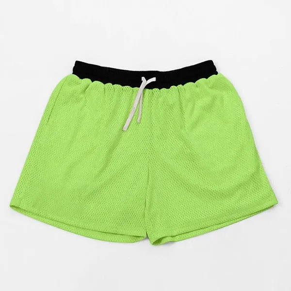 Men's mesh quick-drying athletic shorts in black, red, green, purple, or blue for summer sports