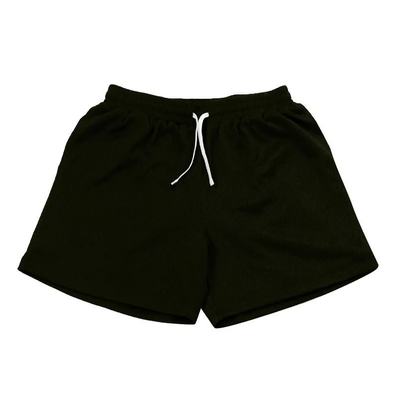 Men's mesh quick-drying athletic shorts in black, red, green, purple, or blue for summer sports