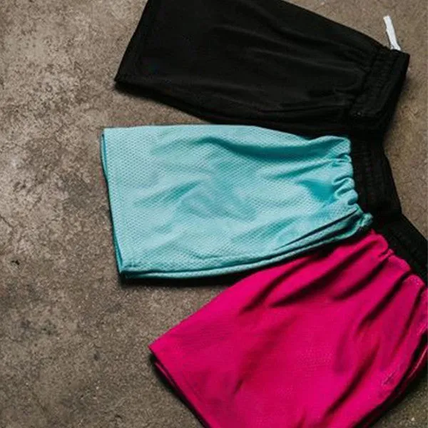 Men's mesh quick-drying athletic shorts in black, red, green, purple, or blue for summer sports