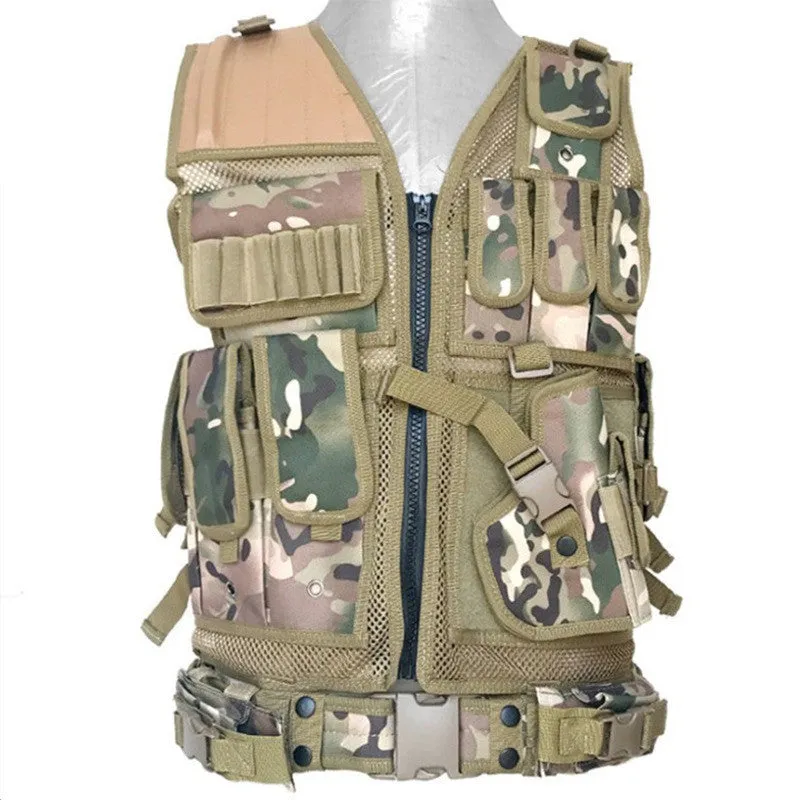 Men's nylon camouflage tactical vest with magic tape and buckle straps, 50x60cm, one size, outdoor adventure gear