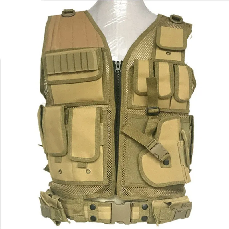 Men's nylon camouflage tactical vest with magic tape and buckle straps, 50x60cm, one size, outdoor adventure gear