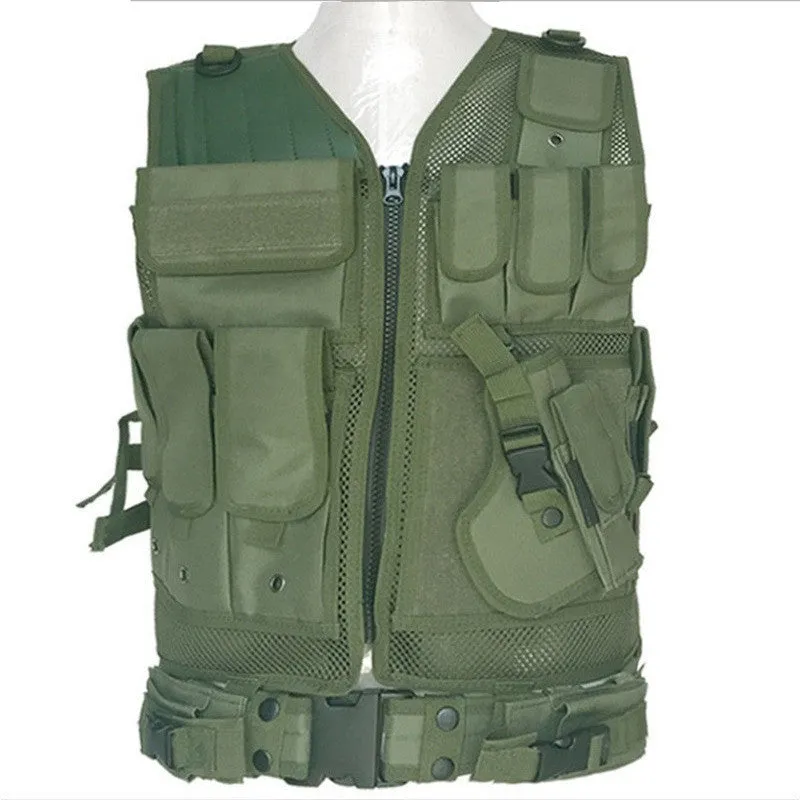 Men's nylon camouflage tactical vest with magic tape and buckle straps, 50x60cm, one size, outdoor adventure gear